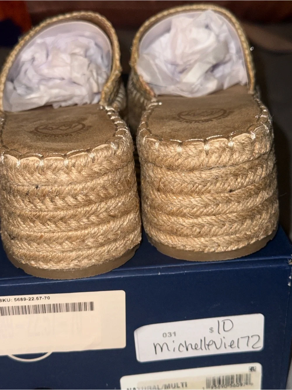 White Mountain Tan Wedge Slide Sandals with Multicolor Crochet & Crystal Accents - Picture 4 of 8